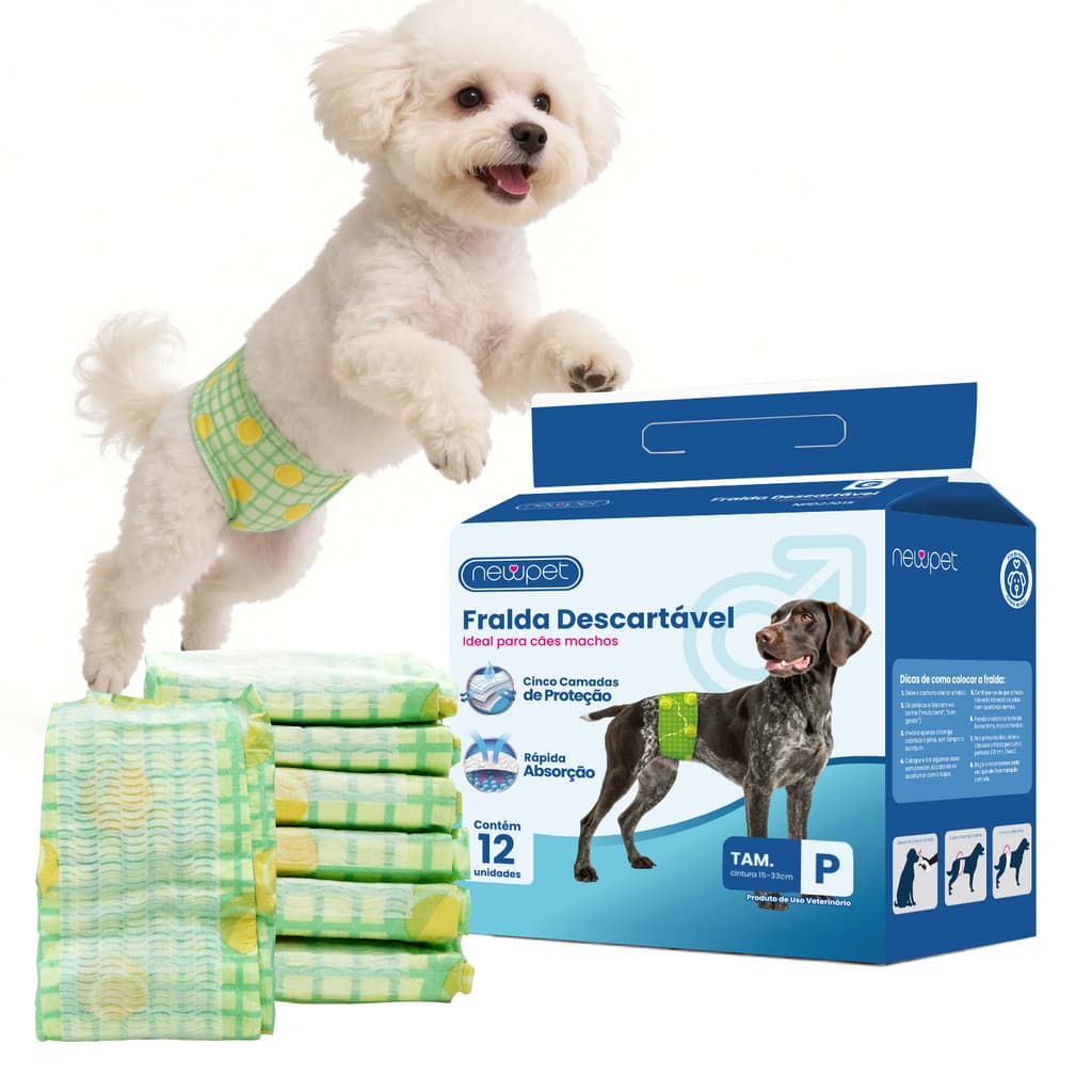 Newpet Fralda Higiênica Cachorro Macho 12 Un Descartável Para Cio Passeios Viagens Dogs（P/M/G/GG)