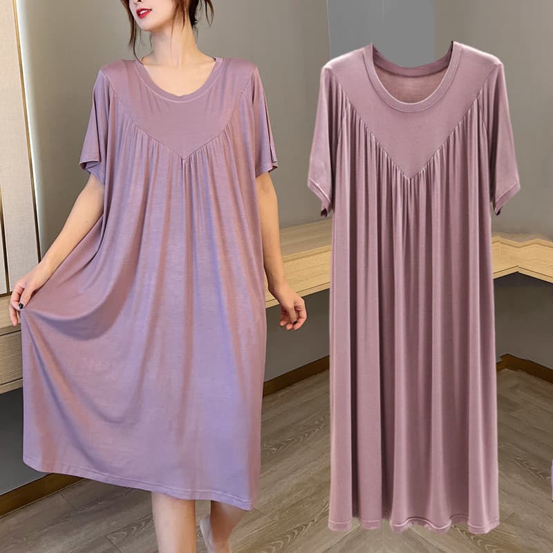 Modal algodão camisola feminina verão fino solto vestido de manga curta tamanho grande mais gordura casa A linha saia sa