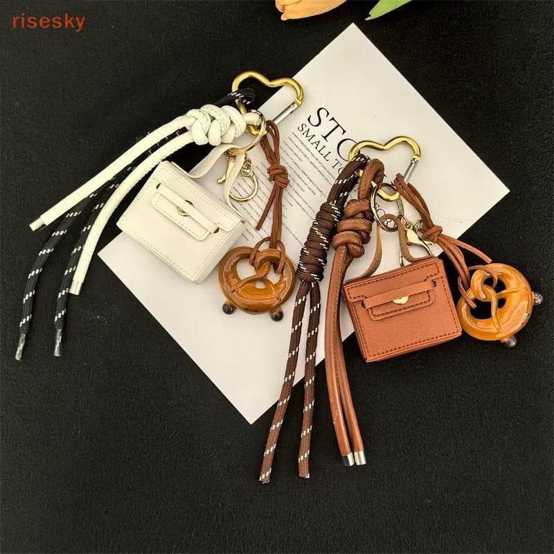 [risesky] Moda Pequena Bolsa Quadrada Tecido Corda Chaveiro Estilo Ins Mini De Moedas Pingente Mochila Decoração Suspens
