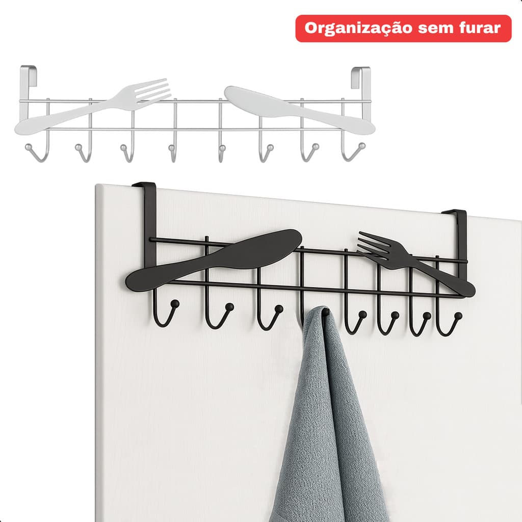 Suporte Porta Talheres com 8 Ganchos para Armário de Cozinha