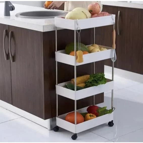 Prateleira Multiuso 4 Andares com Rodinhas Armazena Produtos Fruteira Guardar Objetos Móvel