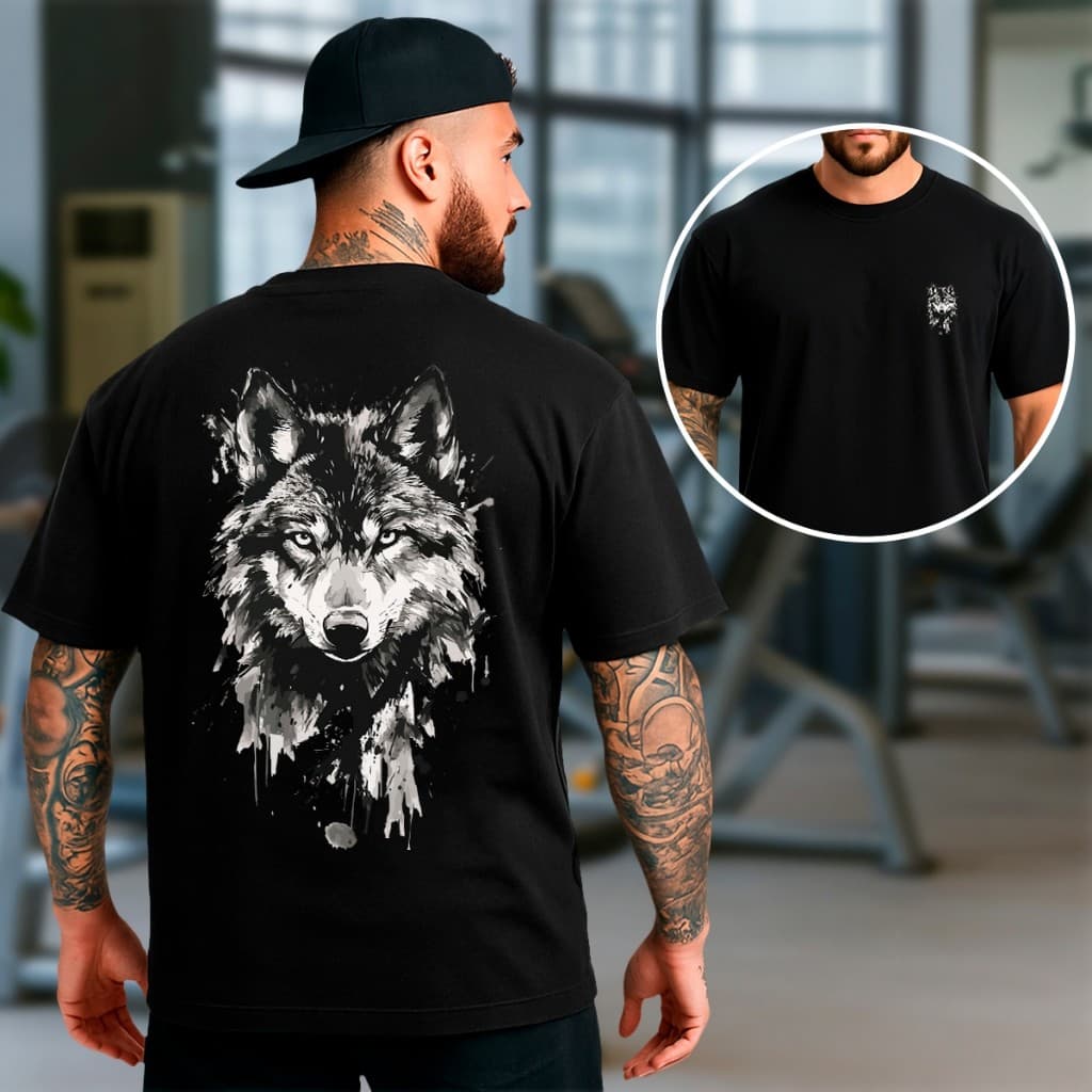 Camiseta Basica Ou Oversized Lobo Realista Streetwear Masculina Blusão Para Treino Academia Gym