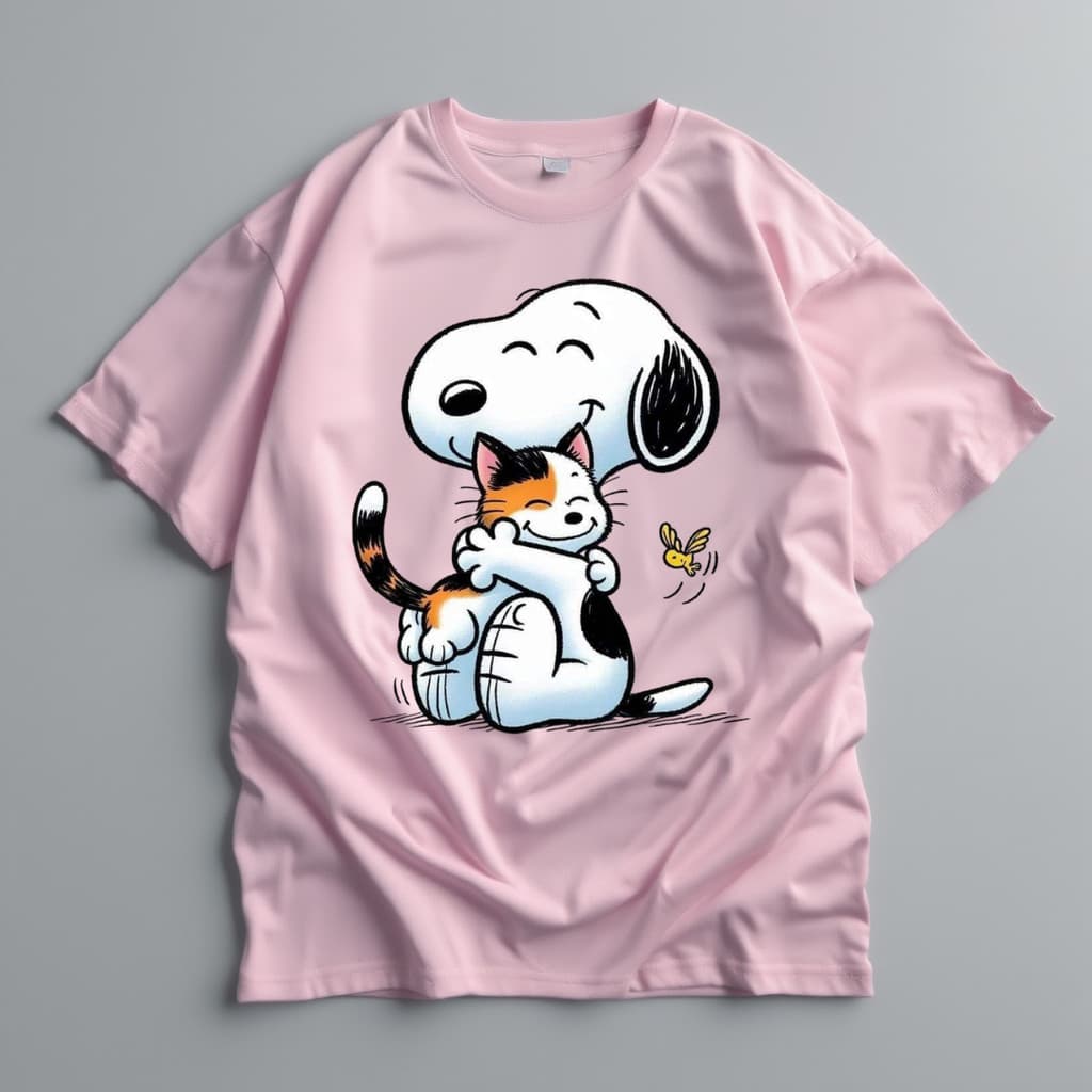 Camiseta Snoopy Com Gatinho Regular Disponivel Em Plus size Oversized Presente Lembranças Personagem