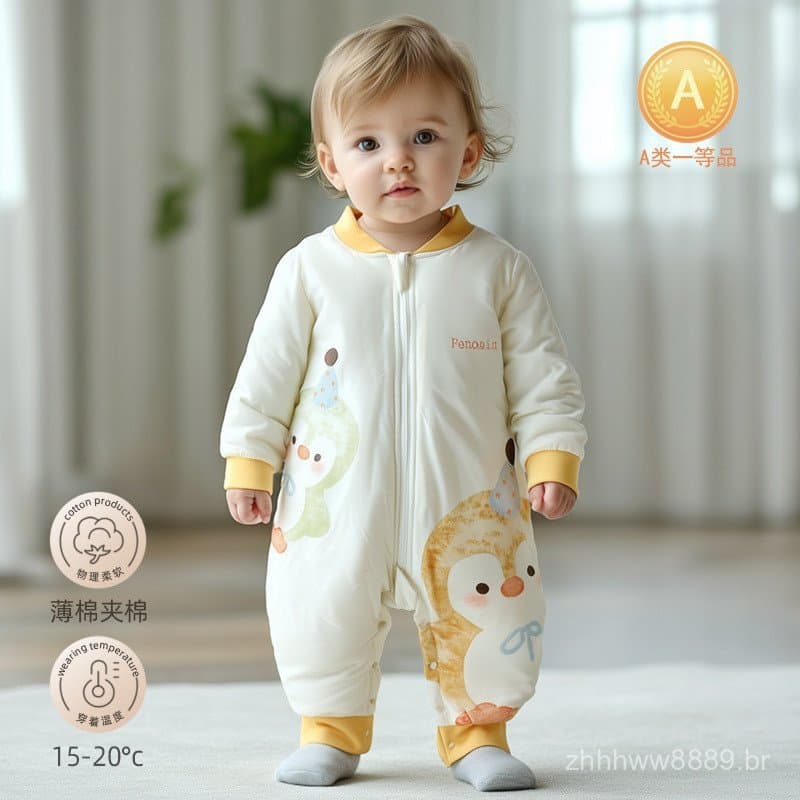 Saco de Dormir para Bebê Recém-Nascido com Pernas Divididas Outono Inverno Zíper Anti-Chute Edredom Roupas de Dormir par