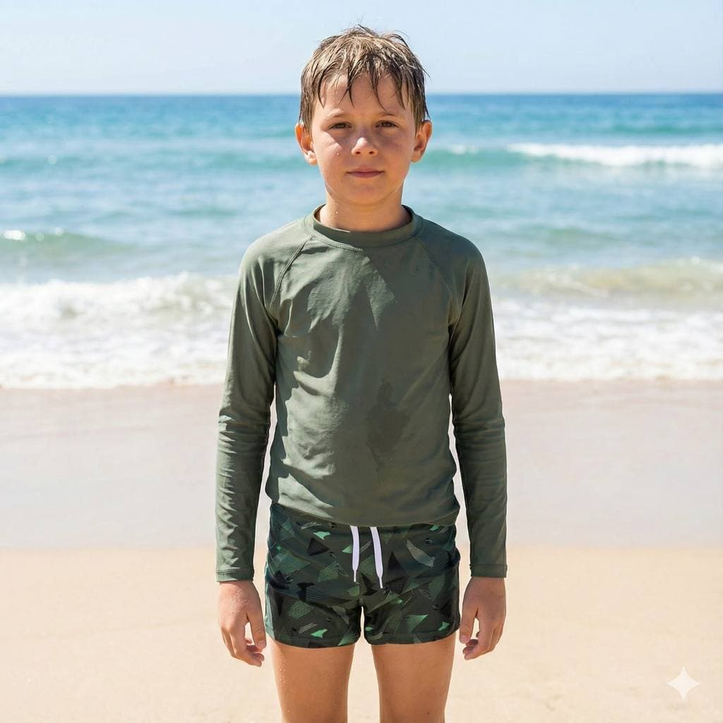 Roupa De Banho Masculina Juvenil Moda Praia Verão Com Fator Uv50+ Manga Comprida