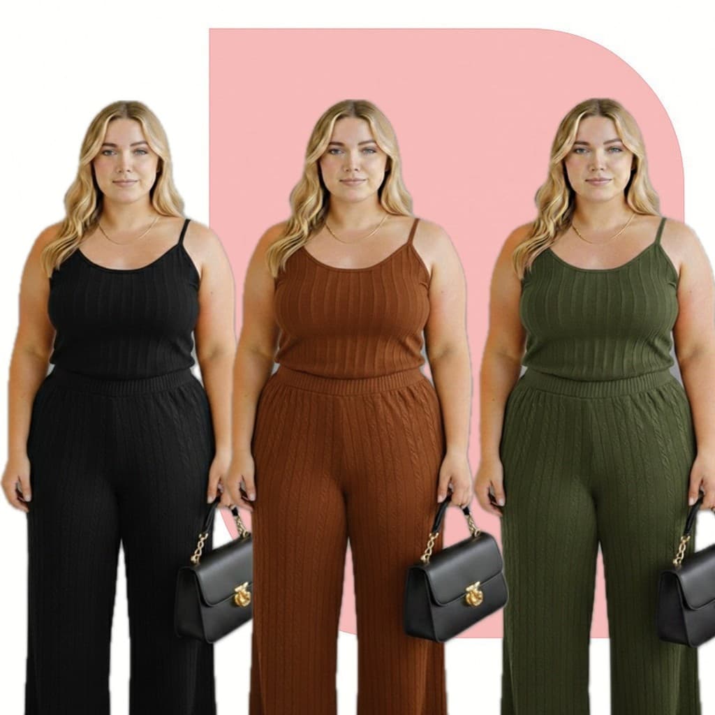 Conjunto Ribana Regata e Calça Plus Size Ribana Canelada PREMIUM Algodão Camiseta Feminina