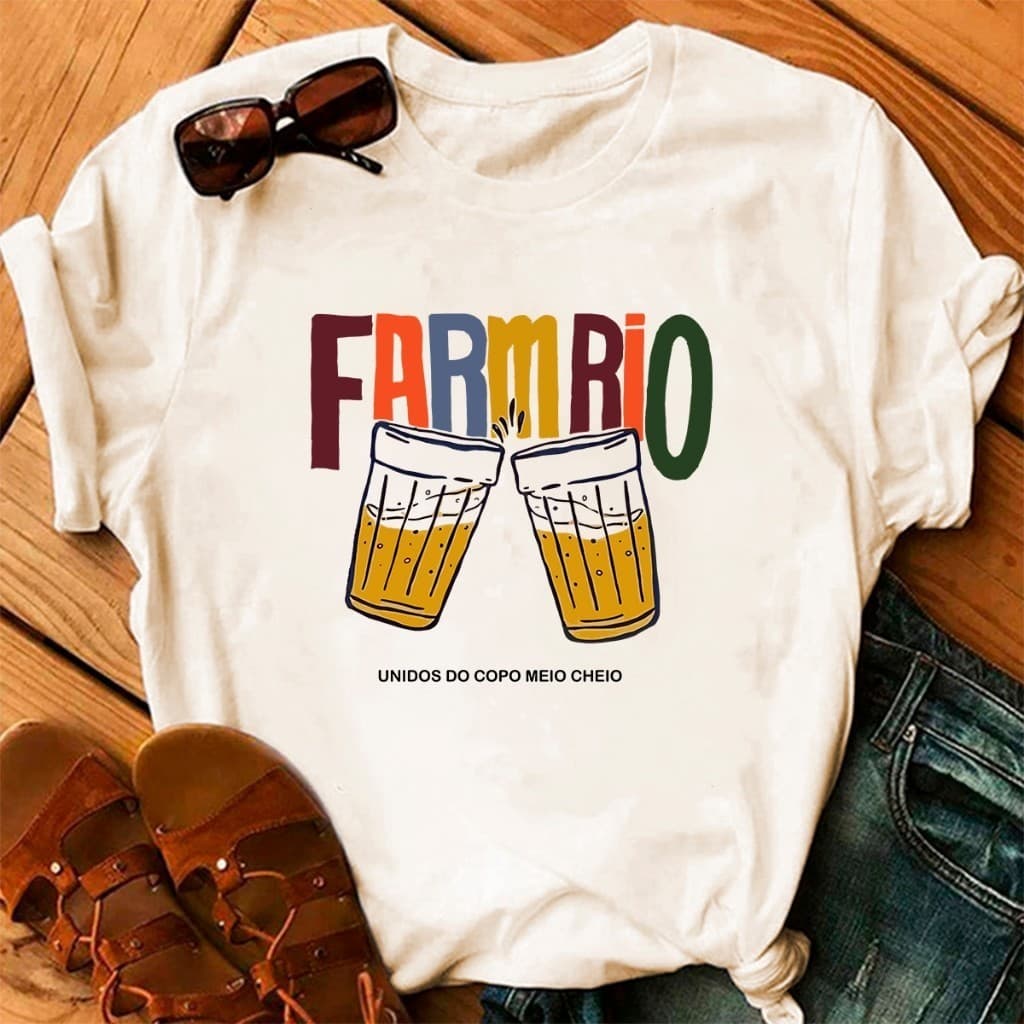 Camiseta Feminina T-shirt "Unidos Pelo Copo Cheio" Rio Estampa Premium Promoção Top 100% Algodão