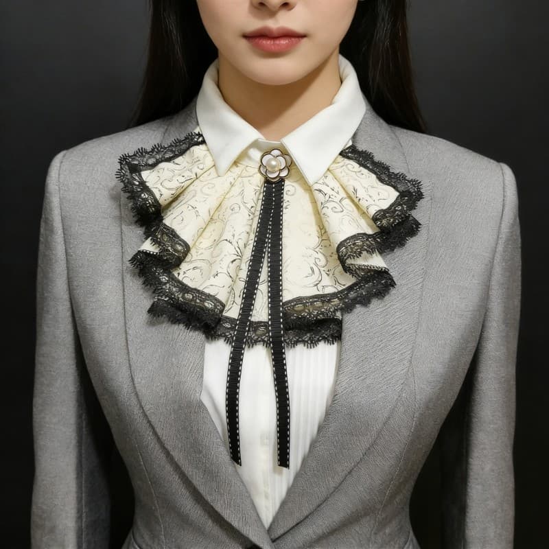 Chumbo Elegante Renda Guarnição Colar Destacável Decorativo Gravata Acessórios Traje Plissado Fita Fechamento Falso