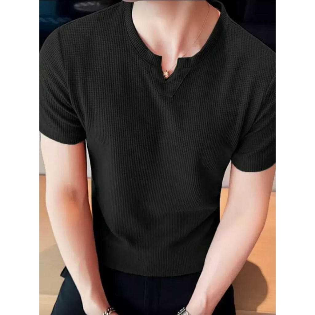 KING MODAS Camiseta Masculina Com Waffle  De Tecido Em V Para Uso Casual De Verão