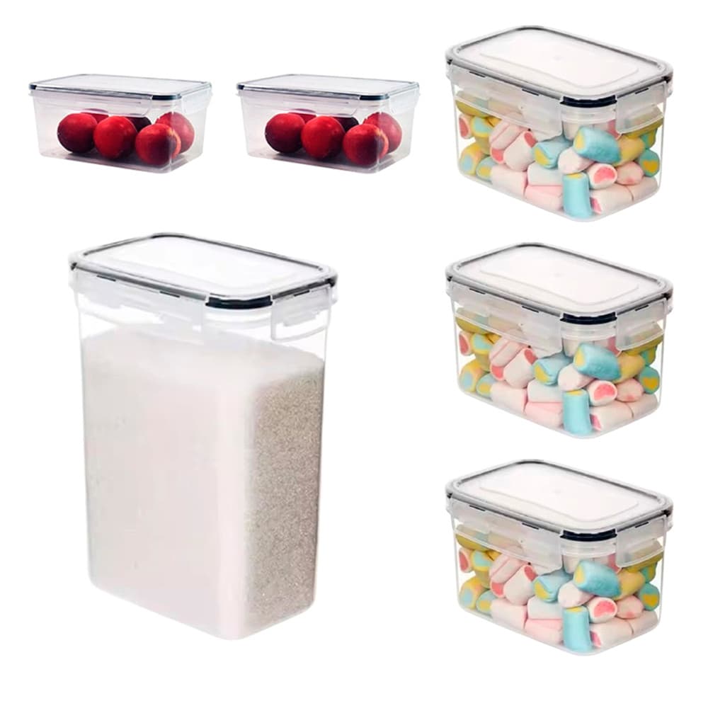 Jogo 6 Potes Hermético Mantimentos Plástico Organizador Cereais Macarrão Temperos Grãos Livre de BPA Castanhas Feijão