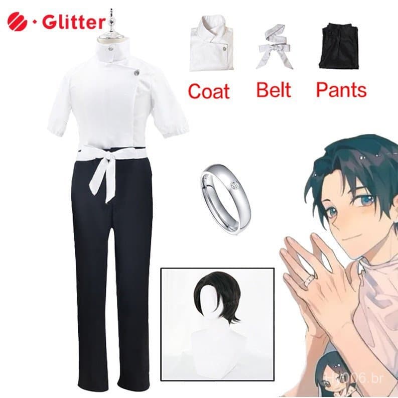 Fantasia de Cosplay de Anime Jujutsu Kaisen Yuta Okkotsu para Homens e Mulheres Adultos, Calças com Cinto, Uniformes Bra