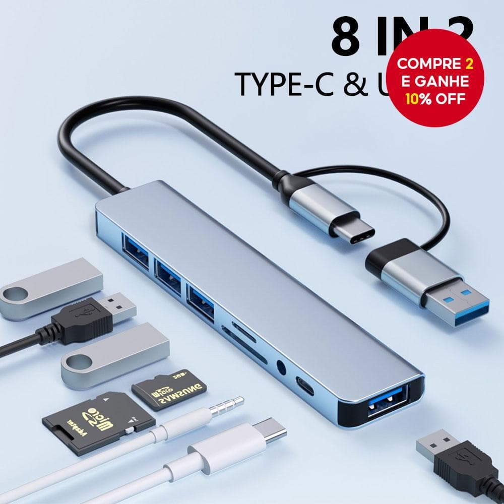 Extensor 8 Em 1 De Alumínio Com Hub USB Leitor De Cartão SD/TF Entrada Para Fone De Ouvido MacBook PC Laptop Tablet