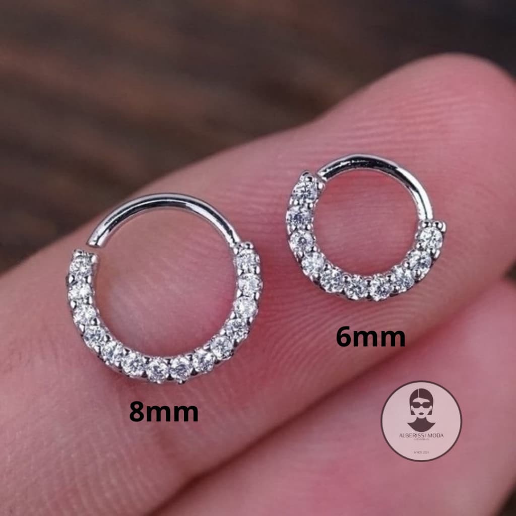 Piercing Argola Septo Daith Helix Cravejado Zirconia Strass 6mm ou 8mm