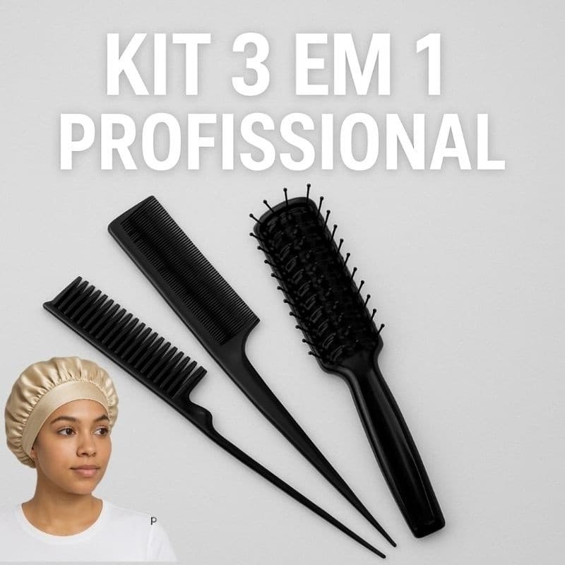 Kit Escovas Para Cabelo Pente Fino + Escova Mariana + Pente Três Fileiras + touca de Cetim com Faixa Cores aleatorias