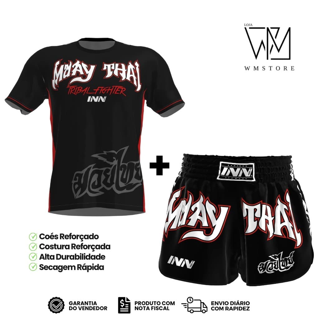 Conjunto Camiseta e Short Muay Thai Unissex Dragon Thai Tribal