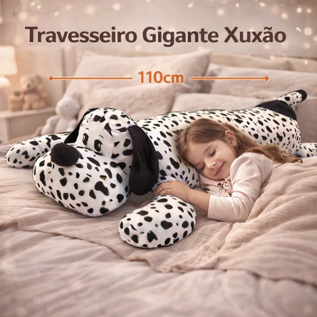 Xuxão Dog Damalta 1,10m Grande Travesseiro Corporal Animal Pelúcia Macia Confortável