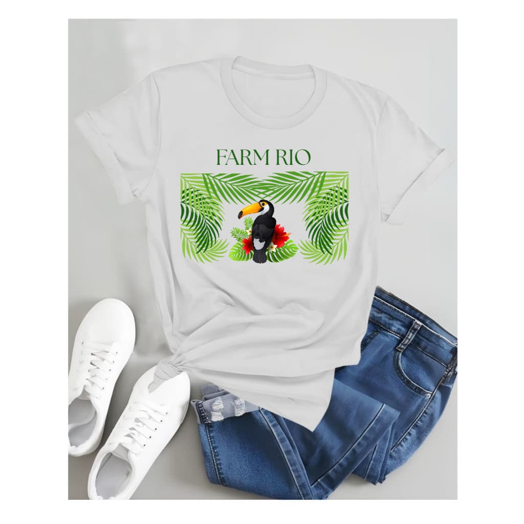 T-SHIRT BLUSA FEMININA RIO CAMISETA 100% ALGODAO ESTAMPA TUCANO BRANCO PRETO