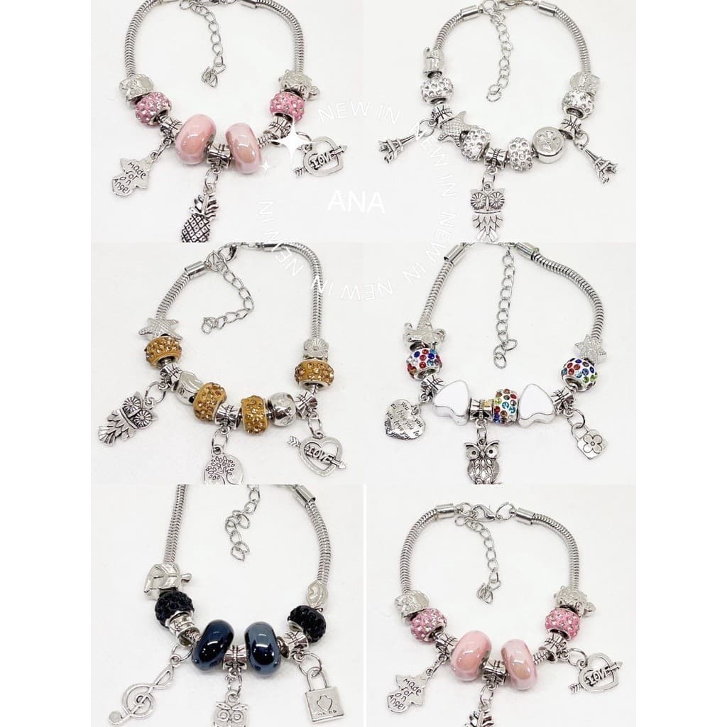 KIT 6  Pulseira  revenda Berloques Prateada, Rose e Dourada Estilo Feminina Presente (Modelo aleatório)