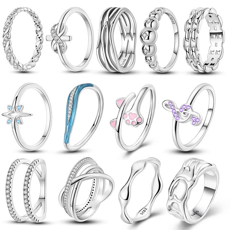 Anel De Diamante Colorido Da Moda Para Mulheres 925 Prata Dupla Camada Desejando Osso Azul Zircão Requintado J