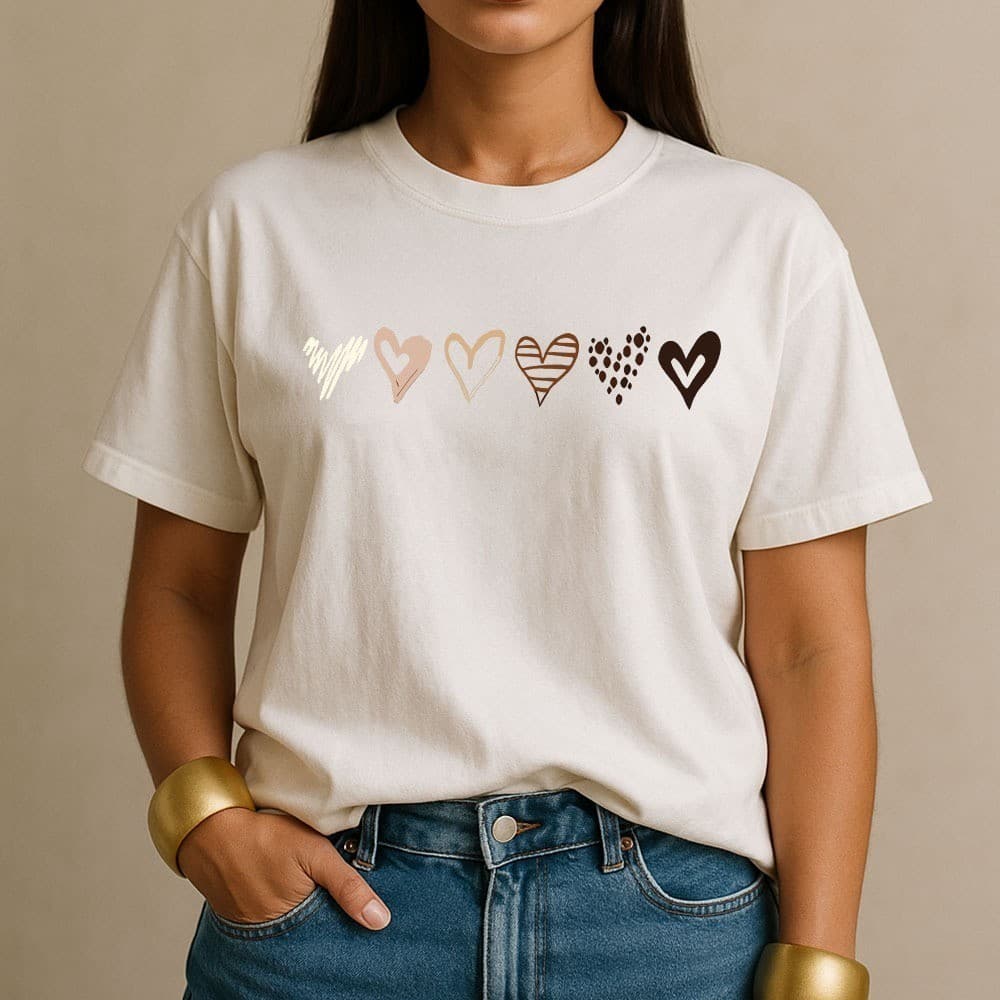 Camiseta Camisa Feminina Confortável Casual Versátil 3 Corações Leve Algodão Premium Moda Casual