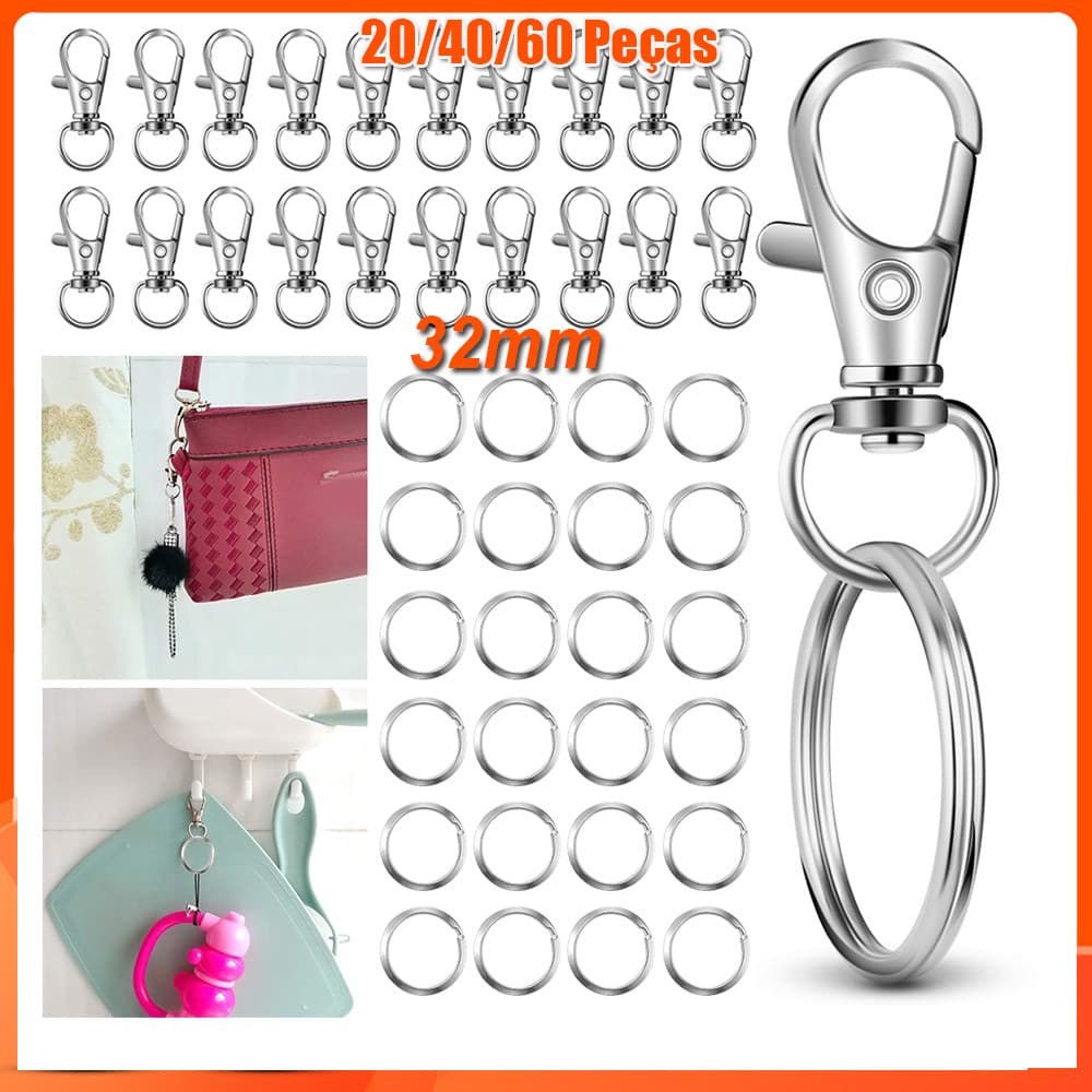 20-60pçs 32mm Argola para chaveiro de ganchos de chaveiro de faça você mesmo chaveiro joias acessórios de fivela Prata