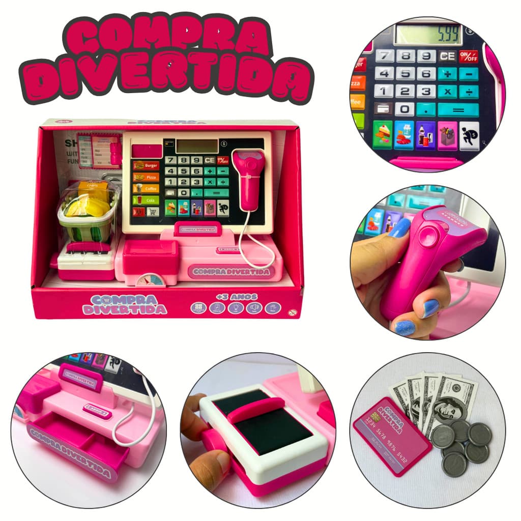 Caixa Registradora Infantil Completa Com Scanner Luz e Som Calculadora Real Brinquedo Educativo