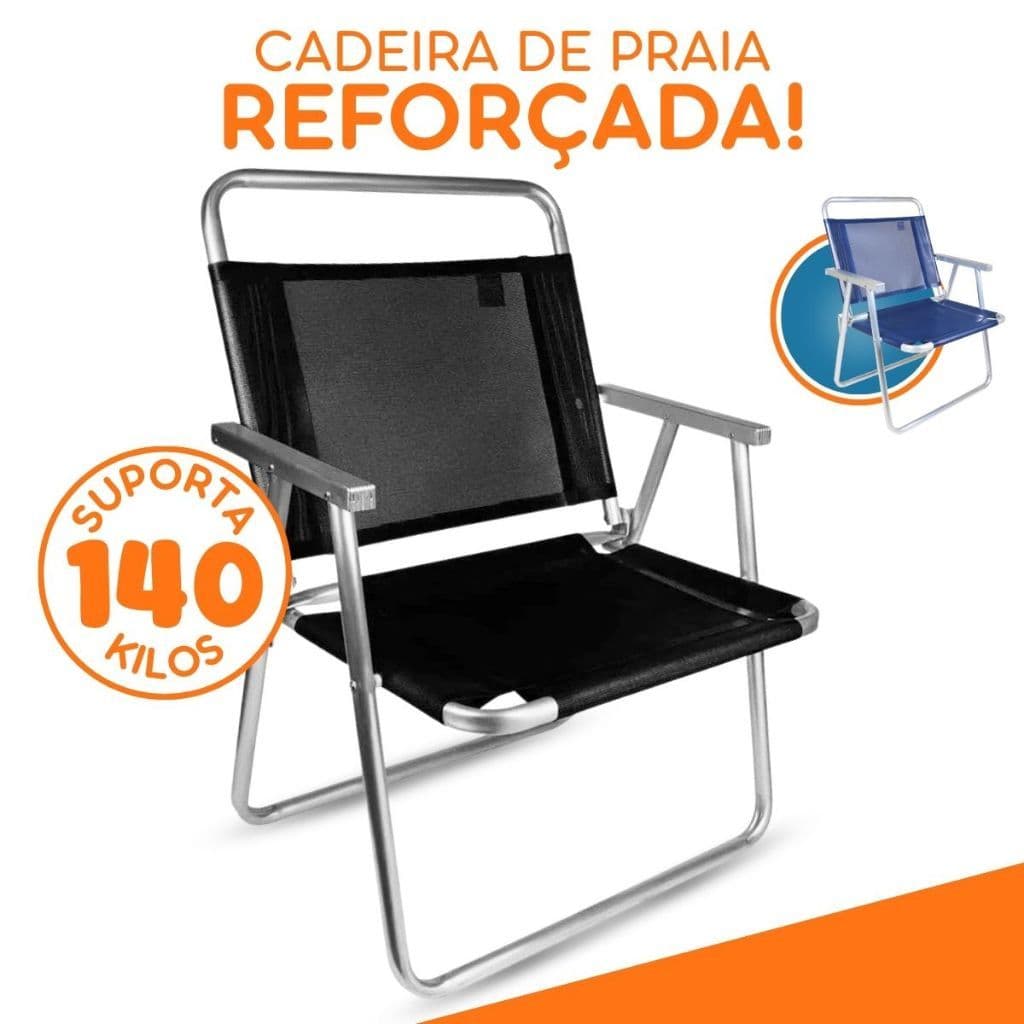 Cadeira De Praia Piscina Plus Size Até 140kg Alumínio Reforçada Larga Mor