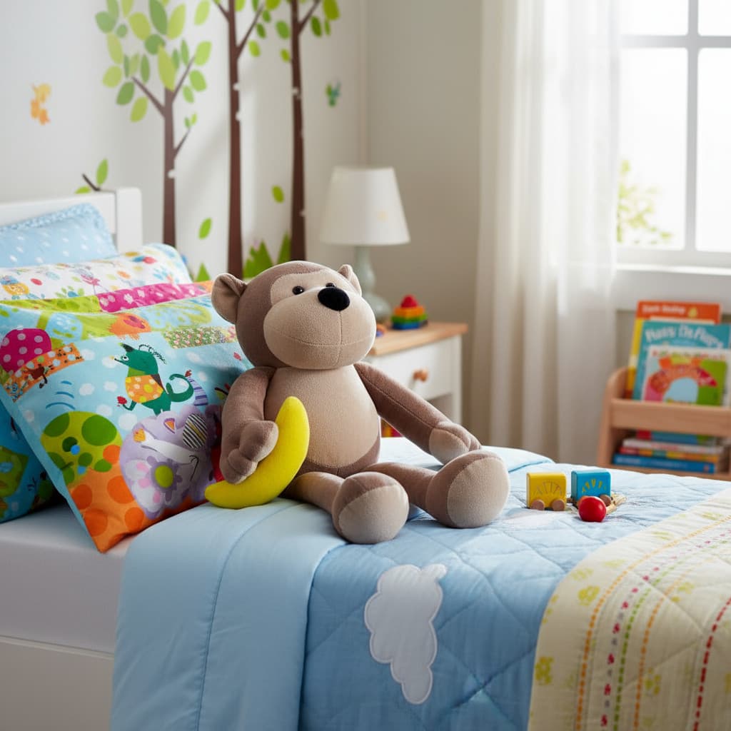 Macaco Com Banana De Pelúcia Decoração Infantil 42cm