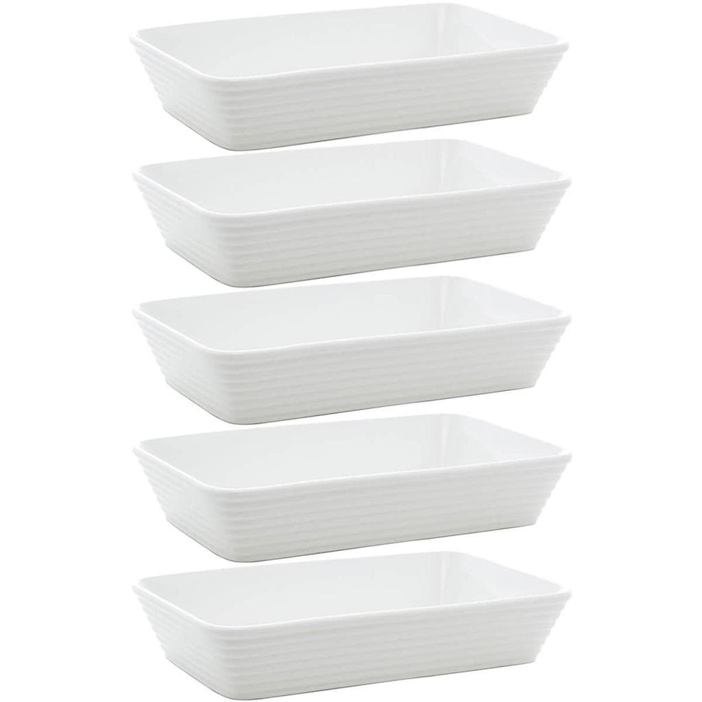 5 Travessas Brancas de Porcelana 29x20x5cm Retangulares Línea Refratário para Gratinados