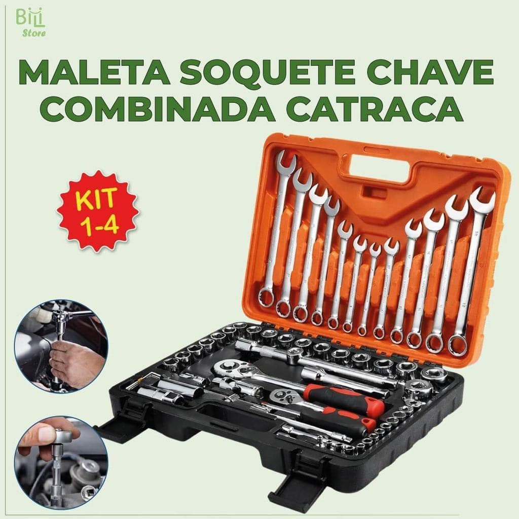 Maleta Soquete Chave Combinada Catraca Alta Durabilidade de Aço com Maleta Organizadora