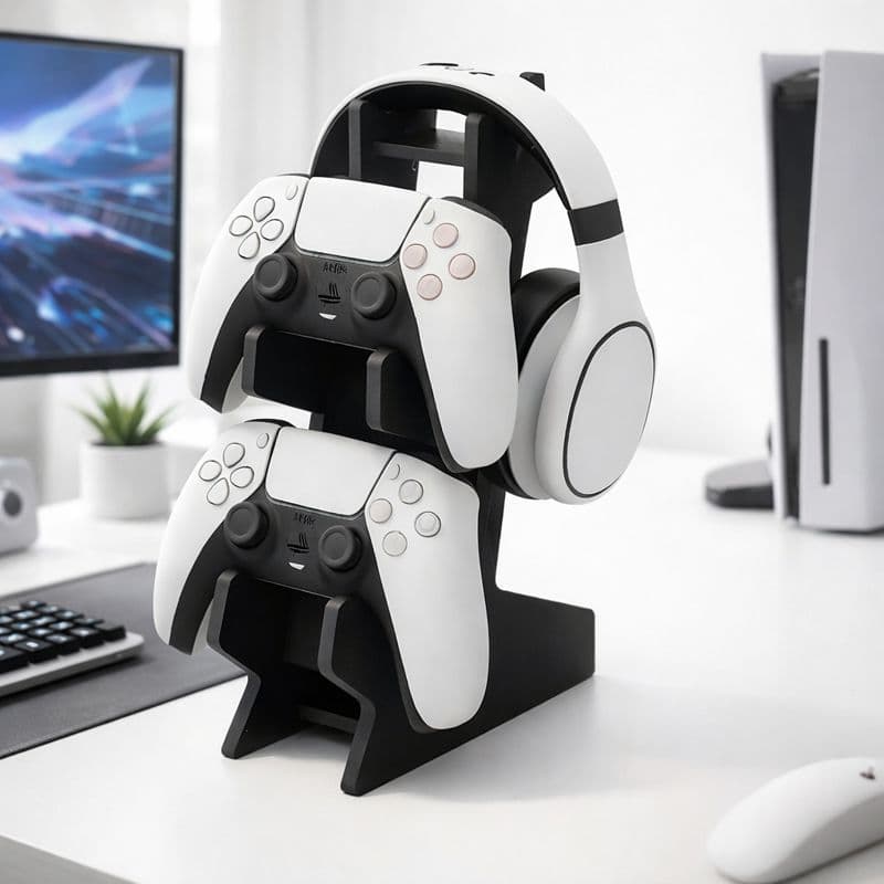 Suporte Porta Controle e Fone em MDF Preto – Xbox One X / S, PS4 e PS5