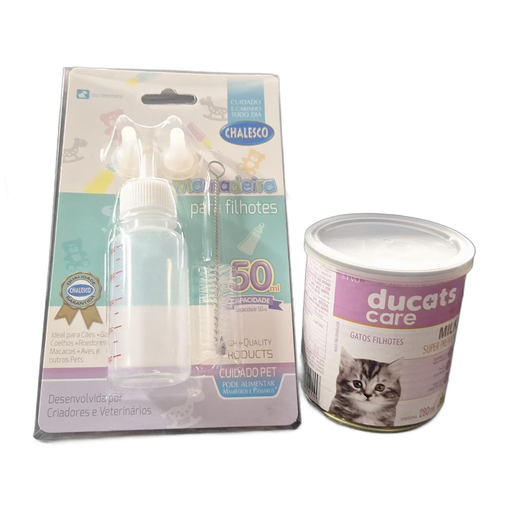 Kit Leite + Mamadeira DuCats Care Milk pronto para Gatos Filhotes 280ml
