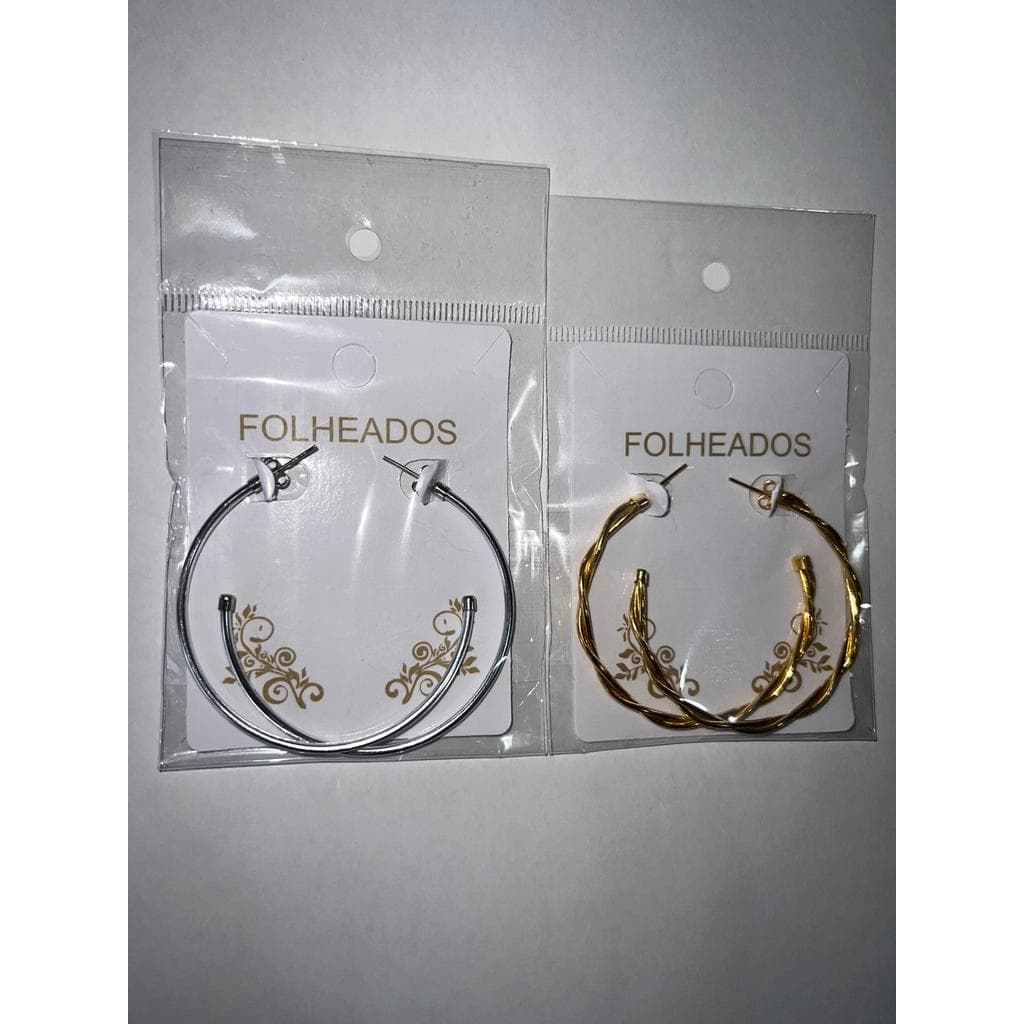 Brinco Argola Média Feminina Folheado  Dourado e Prata Leve Elegante Tendência Moda