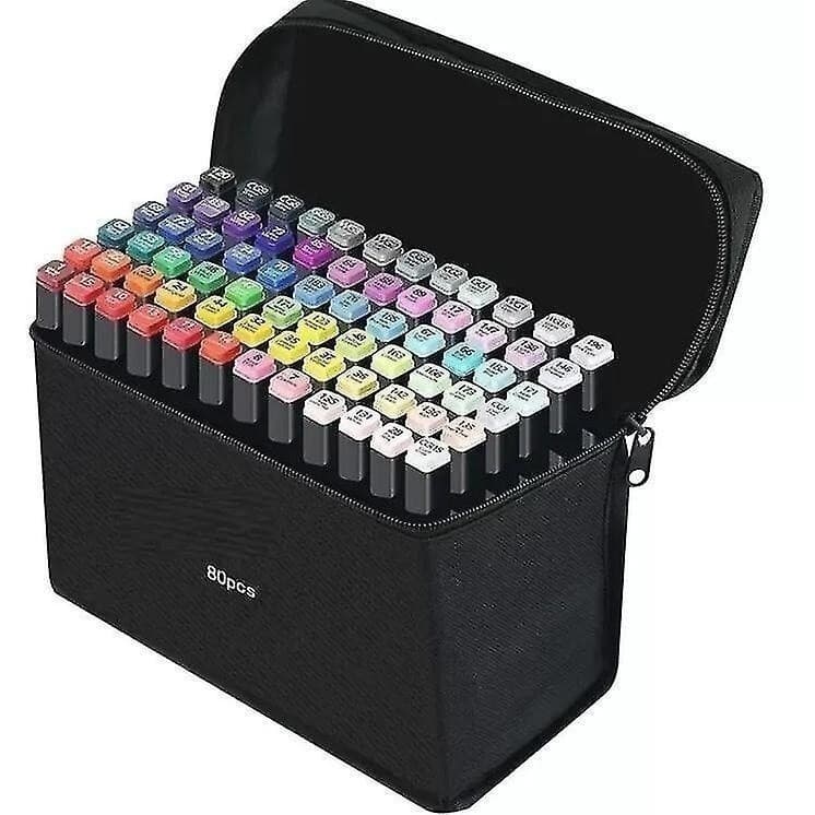 Conjunto Canetas Marcador Canetinha Ponta Dupla Kit 80 Cores Para Trabalhos Escolares