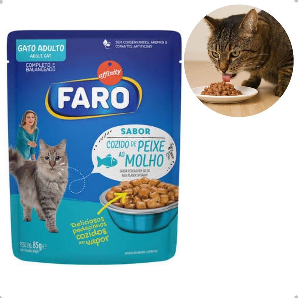 RAÇÃO ÚMIDA FARO SACHE PARA GATOS ADULTO PEIXE 18X85GR