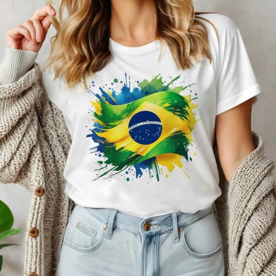 Camiseta 100% Algodao Brasil Unissex  Bandeira Nacional