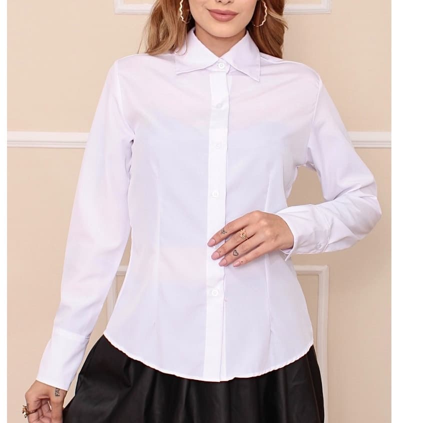 Camisa social tactel elastano  manga longa Lisa Moda Feminina  blogueira