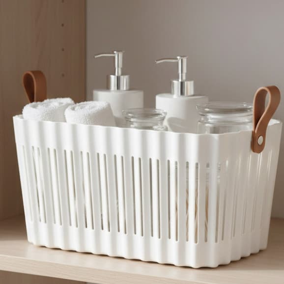 Cesta Organizadora Plástica Leather Hagers Branco Mai Home Elegante