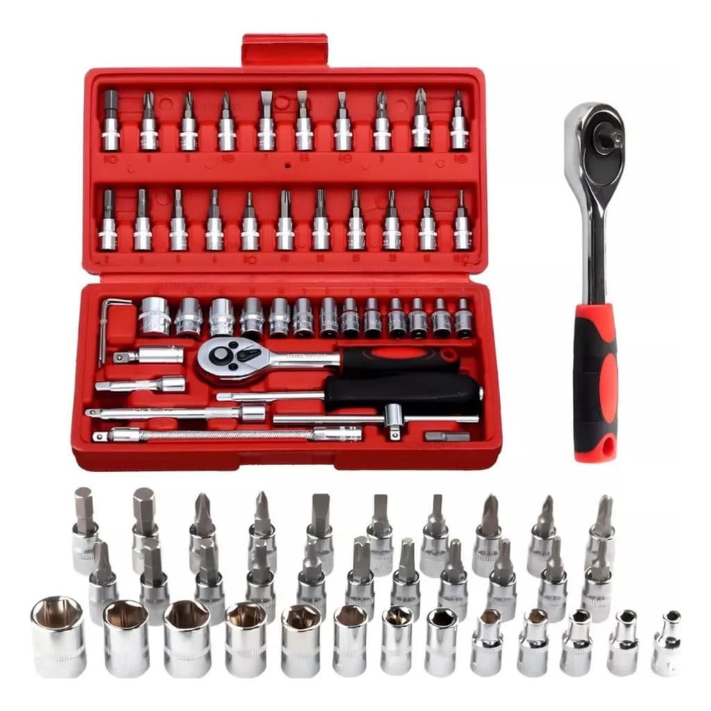 Chave Catraca Canhão Cachimbo 46 Peças Vermelha 4-14mm
