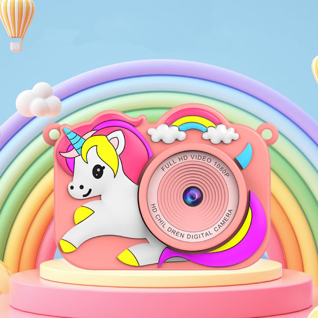 Câmera Infantil Unicórnio HD, Mini Câmera Recarregável De Cavalo Arco-Íris - Com Câmeras Frontal E Traseira Duplas