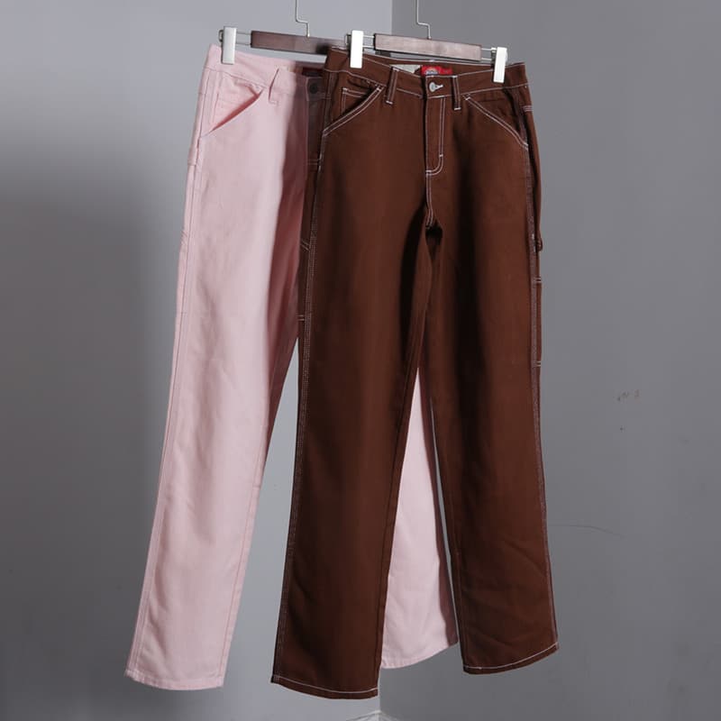 Rosa marrom macacão de perna larga calças de perna reta primavera outono cintura alta solta Multi-bolso em linha reta Ca