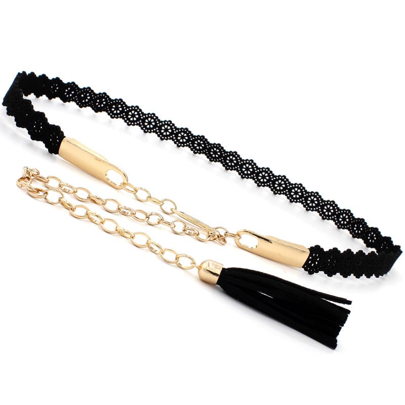 Corrente de cintura de Metal feminina versão coreana All-Match estilo étnico oco cinto fino borla decoração combinando s