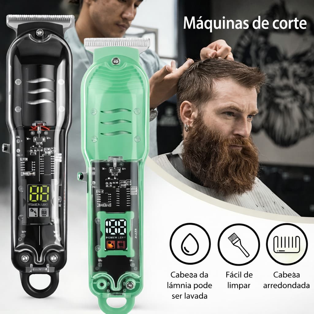 Máquina de Cortar Cabelo Profissional Recarregável Aparador de Barba