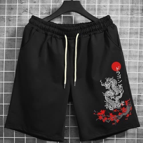 Short Bermuda Moletom Dragão Vermelho Unissex Estampa Alta Qualidade Oriental