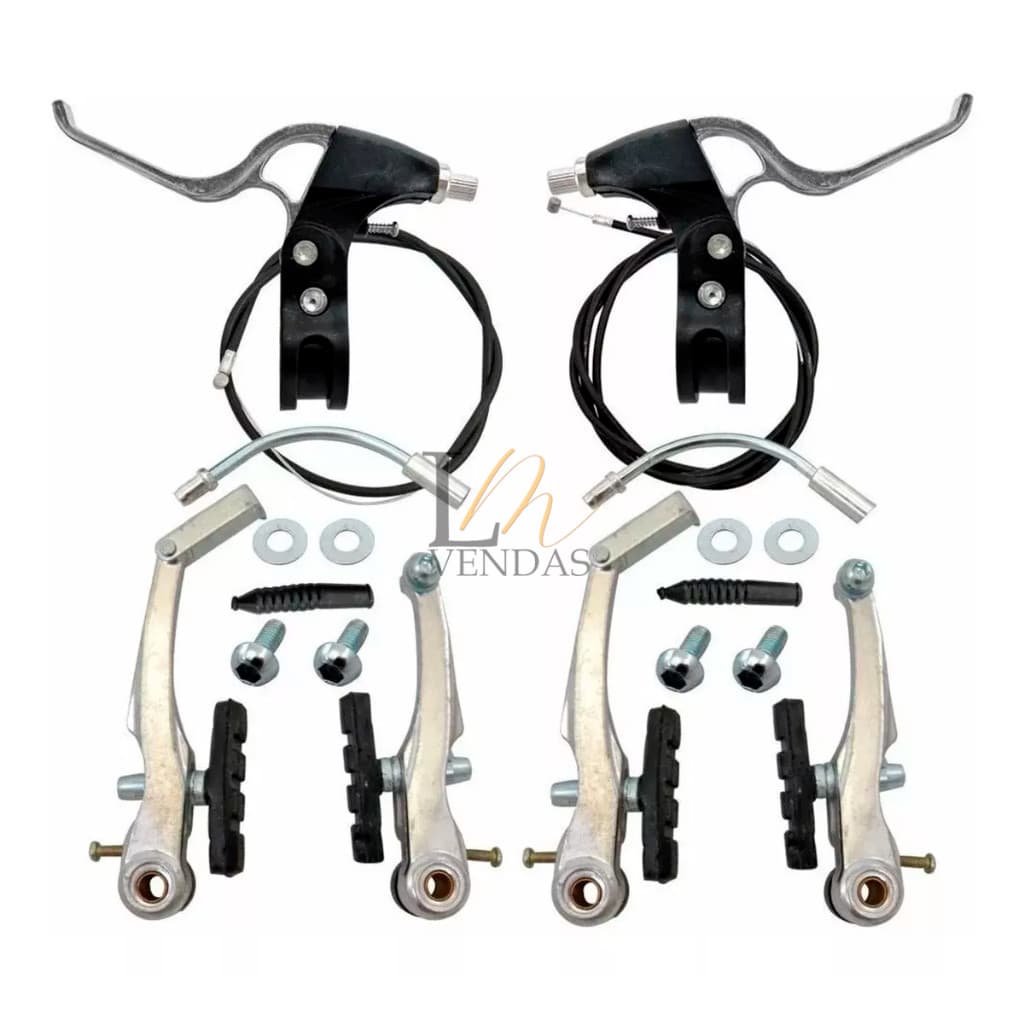 Kit Completo Freio V-brake Em Alumínio Ou Plástico Para Bicicleta Frenagem Nylon Com Maçaneta