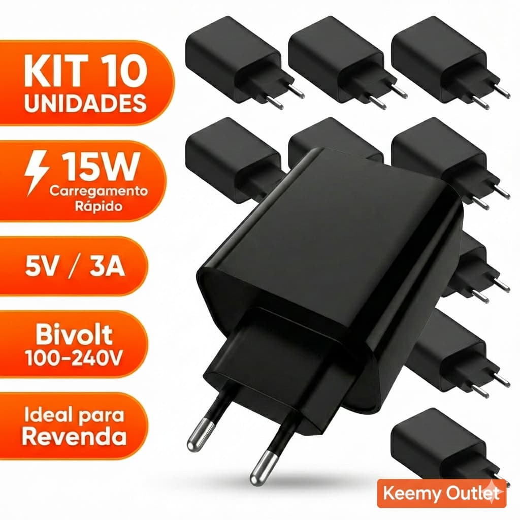 Kit 10 Carregadores Turbo 3A atacado Rápidos perfeitos para lojistas, revendedores