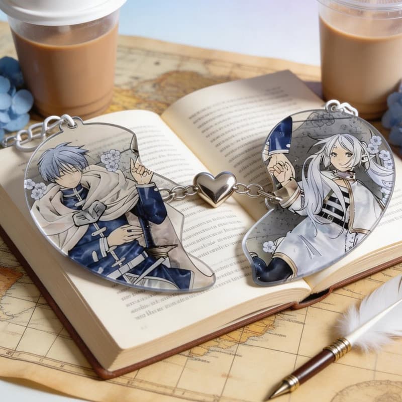 Frierenen Anime Frieren E Himmel Magnético Coração Combinando Chaveiro Acrílico Conjunto De Casal Presente Feito À Mão P