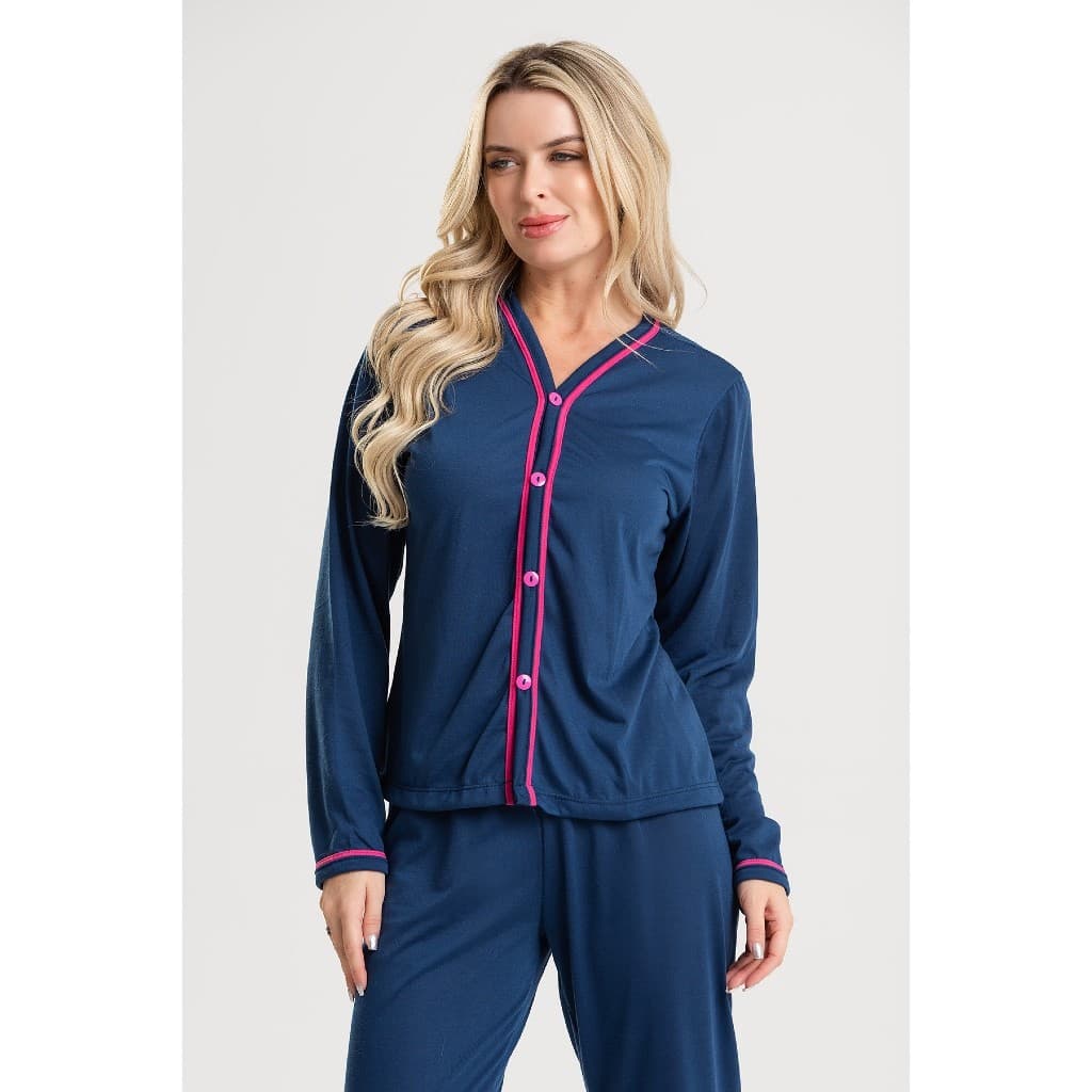 Pijama Longo Feminino Adulto Inverno – Roupa de Dormir Botão