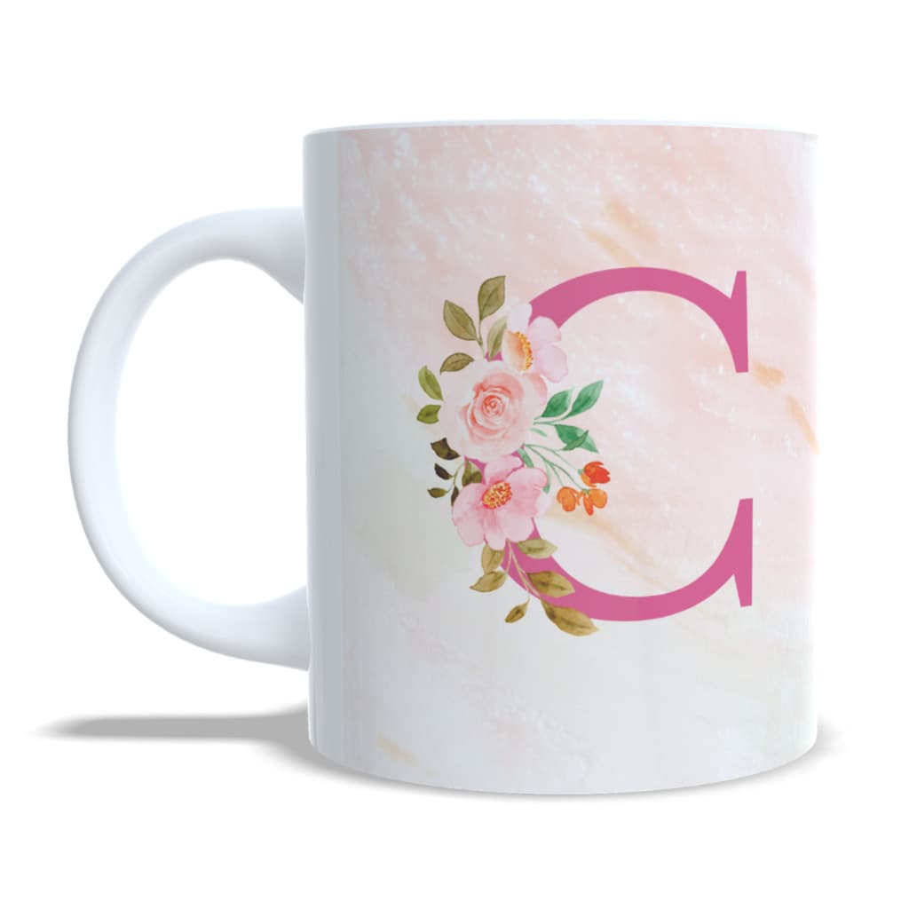 Caneca Xícara Porcelana Personalizada com Seu Nome Letra Floral Presente Criativo Personalizado