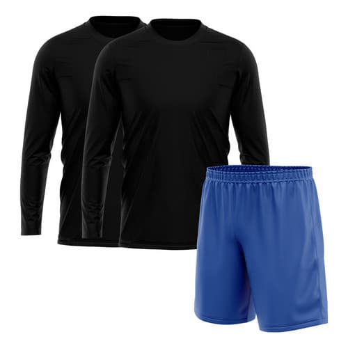 Kit Short Azul + 2 Camisetas Masculina Manga Longa Gls
